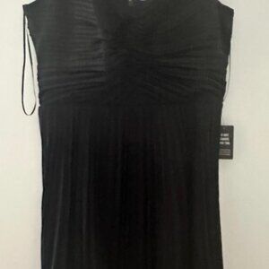 "Express Sophistication: Spaghetti Strap Pleated Black Mini Dress"